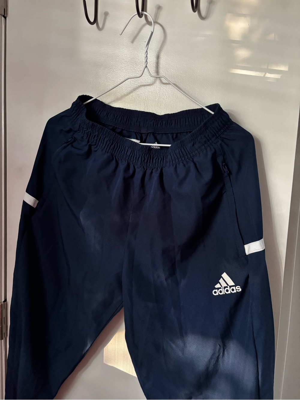 Adidas Navy Joggers Track Pants with White Logo and Stripe Accents